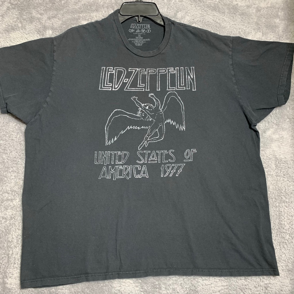 Led Zeppelin Graphic T-Shirt Mens 2XL Charcoal Gray USA 1977 Tour‎ Icarus Shirt